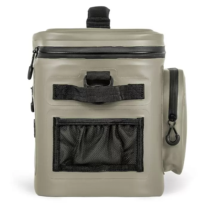 Petromax Nevera portátil - Arena, 8 l, L x An x Al: 32,5 x 25 x 28 cm - Nevera blanda color arena con correas negras, cremalleras y bolsillos de malla para mantener el contenido frío.