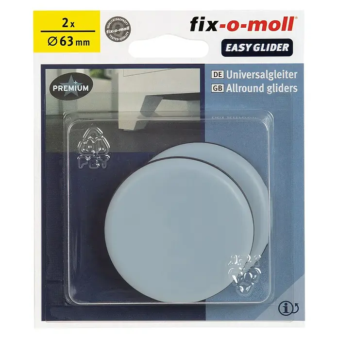 Fix-o-moll Möbelgleiter - Durchmesser: 63 mm, 2 Stk. - Abbildung von Fix-o-Moll Möbelgleiter, 2 Stück, Durchmesser 63mm. Universell einsetzbare Möbelgleiter für den einfachen Einsatz.