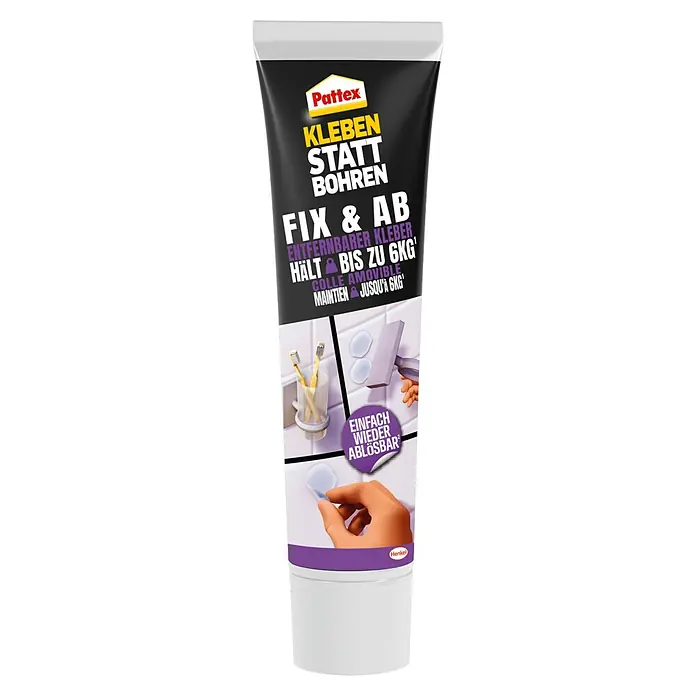 Pattex Montagekleber Kleben statt Bohren Fix & Ab - Transparent, 44 g, Tube - Produktbild einer Pattex Kleben statt Bohren Tube, die eine innovative Lösung zum Kleben ohne Bohren bietet.