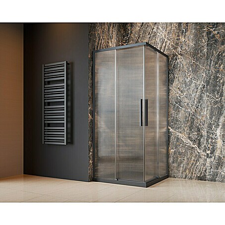 Camargue Eckdusche Tampere (L x B x H: 90 x 90 x 195 cm, Gewelltes Glas, Unbeschichtet, Gunmetal)