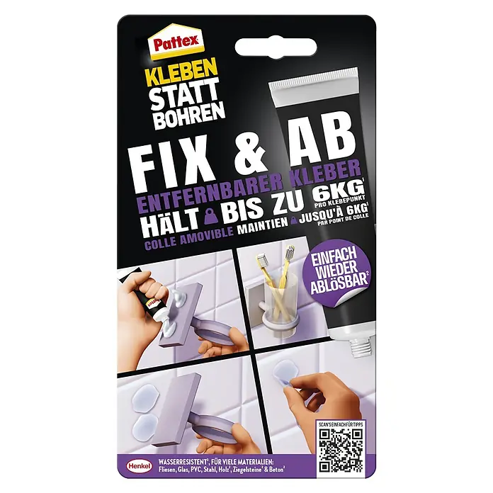 Pattex Montagekleber Kleben statt Bohren Fix & Ab - Transparent, 44 g, Tube - Pattex Kleben statt Bohren Fix & AB: Ein starker, entfernbarer Kleber für vielfältige Materialien, ideal für schnelle und saubere Befestigungen.