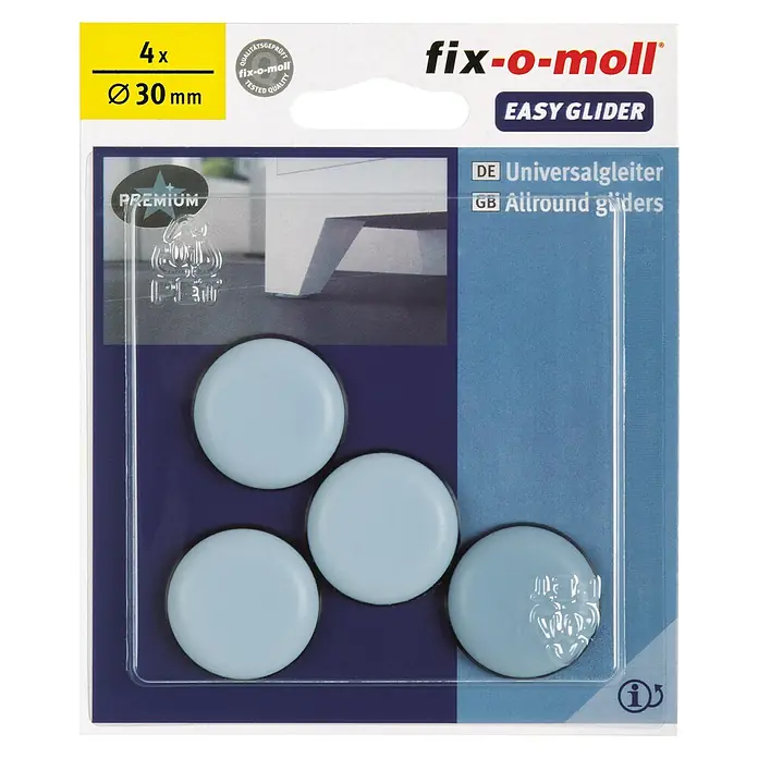 Fix-o-moll Möbelgleiter - Durchmesser: 30 mm, 4 Stk. - Abbildung der "fix-o-moll EASY GLIDER" Möbelgleiter, 4 Stück, Durchmesser 30 mm.Premium Qualität für universellen Einsatz auf allen Böden.