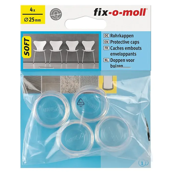 Fix-o-moll Rohrkappen - Durchmesser: 25 mm - Bild der Fix-o-Moll Rohrkappen, 4 Stück, Durchmesser 25mm, zum Schutz von Rohren und Böden.