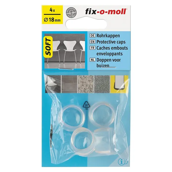 Fix-o-moll Rohrkappen - Durchmesser: 18 mm - Bild von Fix-o-moll Rohrkappen, 4 Stück, Ø 18mm, weiche Ausführung. Schützen Böden vor Kratzern und reduzieren Geräusche.