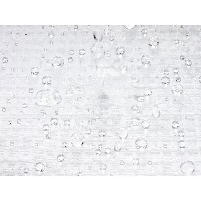 Mydeco Duschvorhang Drop - B x H: 180 x 240 cm, Kunststoff, Weiß - Wassertropfen und Spritzer auf einer weißen, strukturierten, wasserabweisenden Stoffoberfläche.