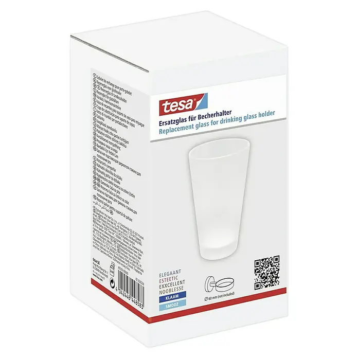 Tesa Ersatz-Zahnputzglas - Glas, Matt - Bild der Tesa Ersatzglas für Becherhalter Verpackung.