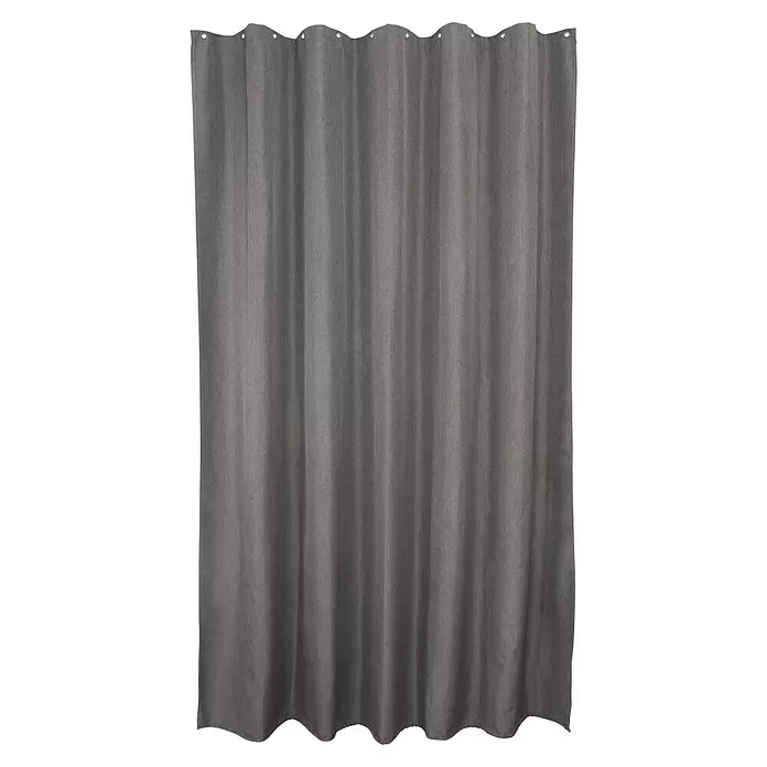 Mydeco Duschvorhang Rain - B x H: 180 x 200 cm, Kunststoff, Anthrazit - Ein langer, gefalteter grauer Stoffvorhang mit Metallösen am oberen Rand und einem gewellten Saum.