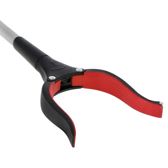 Greifer mit Magnet - Länge: 90 cm - Nahaufnahme einer Greifzange mit schwarzem Griff und roten Greifarmen, ideal zum Aufheben von Gegenständen ohne Bücken.