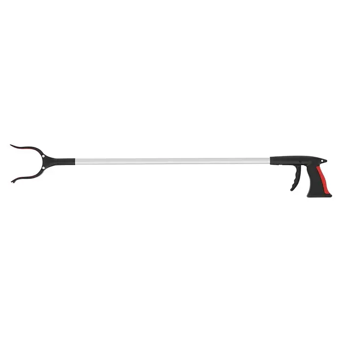 Greifer mit Magnet - Länge: 90 cm - Langer Greifarm mit silbernem Schaft, schwarzem ergonomischem Griff und rot akzentuierten Greifklauen für erweiterte Reichweite.