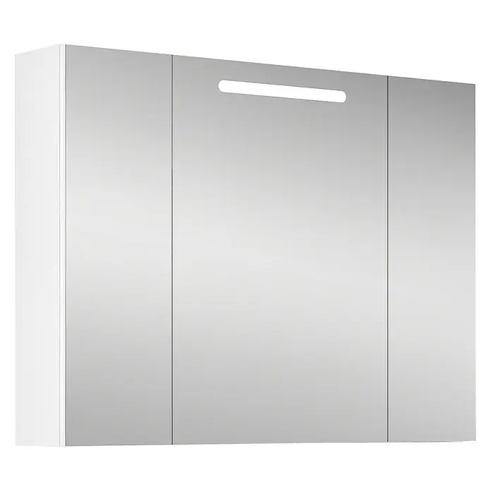 Riva LED-Spiegelschrank Idea - B x H: 85,5 x 65 cm, Holz, Weiß - Ein stilvoller Spiegelschrank mit drei Türen und integrierter Beleuchtung für ein modernes Badezimmerdesign.