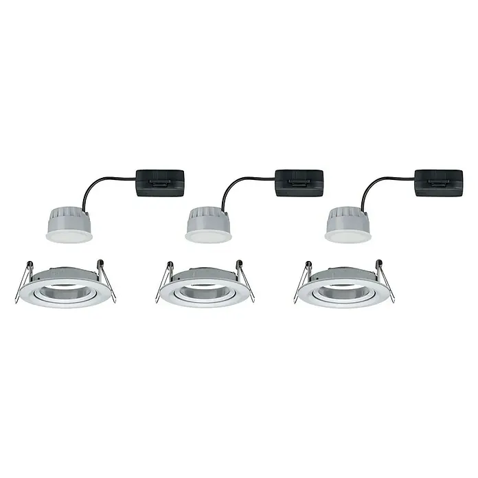 Paulmann Nova LED-Einbauleuchten-Set - 6,5 W, 3 Stk., Warmweiß, 8,4 cm, Aluminium - Drei LED-Einbaustrahler-Kits mit Treibern und Anschlussdosen, perfekt für moderne Beleuchtungslösungen mit einfacher Installation.
