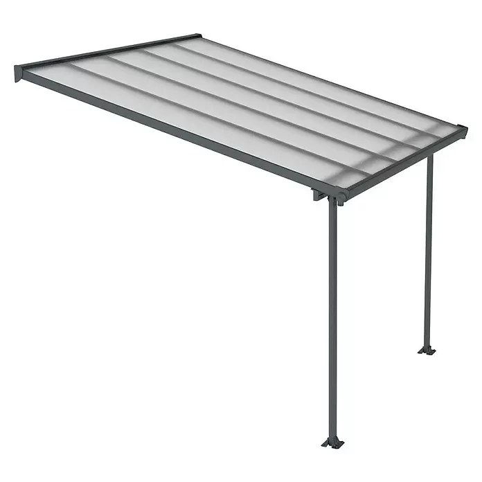 Terrassenüberdachung Tuscany LED - B x T: 307 x 300 cm, Anthrazitgrau, Polycarbonat, Transparent - Freistehende graue Metall-Pergola mit lichtdurchlässigen Dachplatten für den Außenbereich.