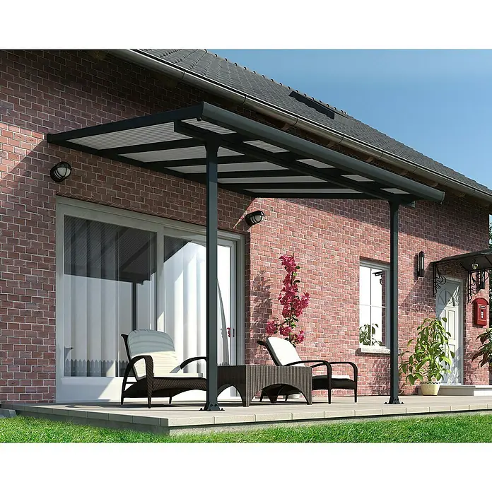 Terrassenüberdachung Tuscany LED - B x T: 307 x 300 cm, Anthrazitgrau, Polycarbonat, Transparent - Überdachter Terrassenbereich mit stilvollen Möbeln, ideal für Entspannung im Freien. Der hochwertige Terrassenüberdachung bietet Schutz und Komfort.