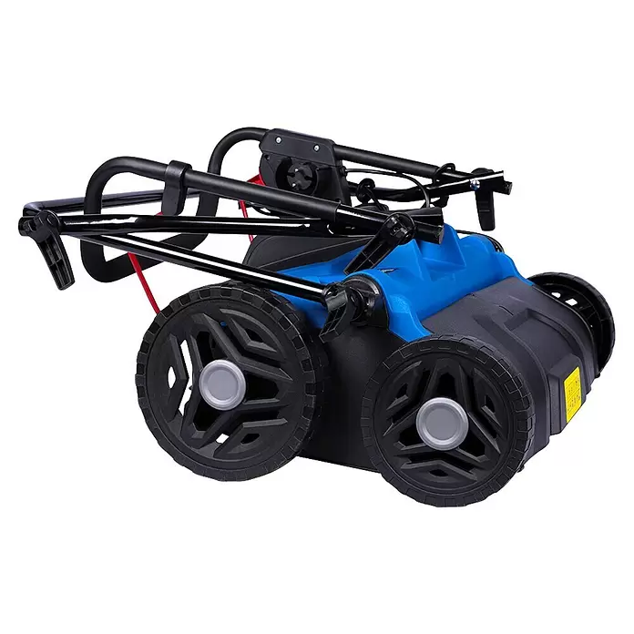 Hyundai Elektro-Vertikutierer-Lüfter SC3601E - 1.500 W, Arbeitsbreite: 36 cm - Kompakter blau-schwarzer Elektro-Rasenlüfter mit klappbarem Griff für Lagerung und Transport.
