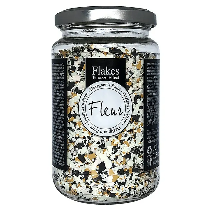 Fleur Elemento decorativo Flakes Terrazzo - Tiger eye, Otros - Bote de cristal de pintura de diseño con escamas de efecto terrazo Fleur, perfecto para dar un aspecto terrazo único a paredes y muebles.