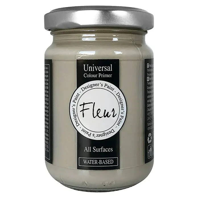 Fleur Imprimación universal Flakes - 130 ml, Brown grey - Imagen del producto: Un bote de Fleur Universal Colour Primer, una pintura de diseño a base de agua para todas las superficies.