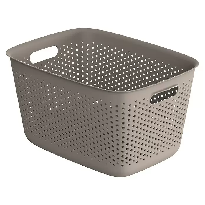 Aufbewahrungsbox OpenStore - L x B x H: 39 x 29 x 22 cm, Kunststoff, Taupe - Grauer, perforierter Aufbewahrungskorb aus Kunststoff mit Griffen.