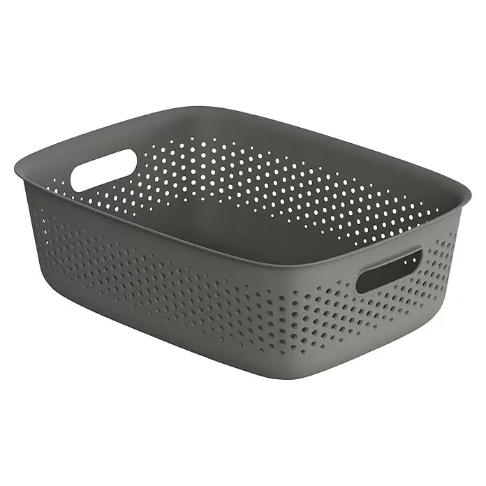 Aufbewahrungsbox OpenStore - L x B x H: 39 x 29 x 13 cm, Kunststoff, Grau - Grauer, perforierter Aufbewahrungskorb aus Kunststoff mit integrierten Griffen.