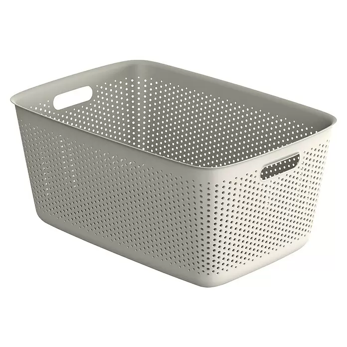 Aufbewahrungsbox OpenStore - L x B x H: 58 x 39,5 x 26,5 cm, Kunststoff, Weiß - Hellgrauer rechteckiger perforierter Aufbewahrungskorb aus Kunststoff.