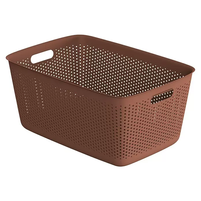 Aufbewahrungsbox OpenStore - L x B x H: 58 x 39,5 x 26,5 cm, Kunststoff, Brick Dust - Brauner rechteckiger Kunststoff-Aufbewahrungskorb mit perforierten Seiten und integrierten Griffen.