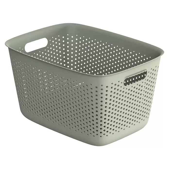 Aufbewahrungsbox OpenStore - L x B x H: 39 x 29 x 22 cm, Kunststoff, Grün - Grauer perforierter Kunststoff-Aufbewahrungskorb mit integrierten Griffen.