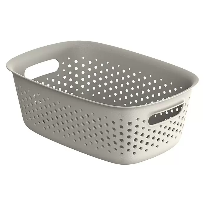Aufbewahrungsbox OpenStore - L x B x H: 28 x 19,5 x 10,5 cm, Kunststoff, Weiß - Hellgrauer rechteckiger perforierter Plastik-Aufbewahrungskorb mit Griffen.