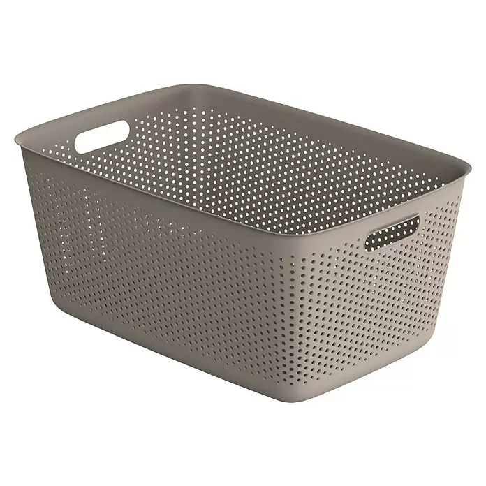 Aufbewahrungsbox OpenStore - L x B x H: 58 x 39,5 x 26,5 cm, Kunststoff, Taupe - Taupefarbener perforierter Kunststoff-Aufbewahrungskorb mit integrierten Griffen.