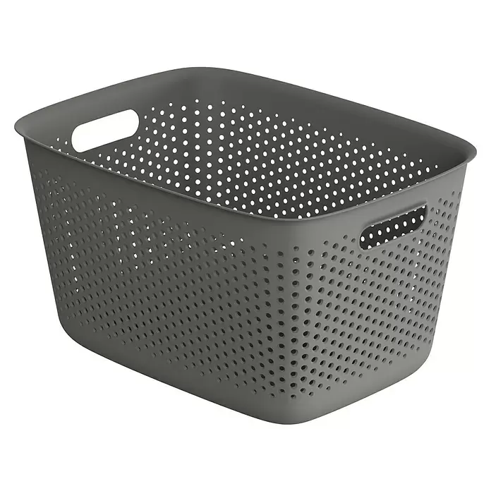 Aufbewahrungsbox OpenStore - L x B x H: 39 x 29 x 22 cm, Kunststoff, Grau - Grauer perforierter Plastik-Aufbewahrungskorb mit Griffen.