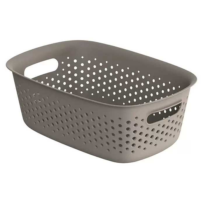 Aufbewahrungsbox OpenStore - L x B x H: 28 x 19,5 x 10,5 cm, Kunststoff, Taupe - Grauer, perforierter Aufbewahrungskorb aus Kunststoff mit integrierten Griffen.