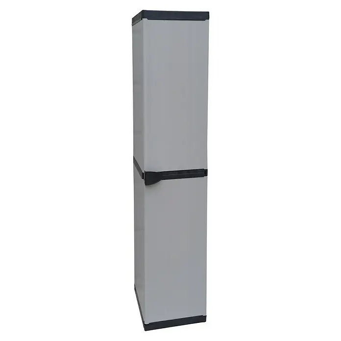 Kunststoff-Mehrzweckschrank - L x B x H: 39,5 x 34 x 168 cm - Ein grauer Kühlschrank mit schwarzen Akzenten, der sich ideal zur Lagerung von Lebensmitteln und Getränken eignet. Perfekt für kleine Küchen.