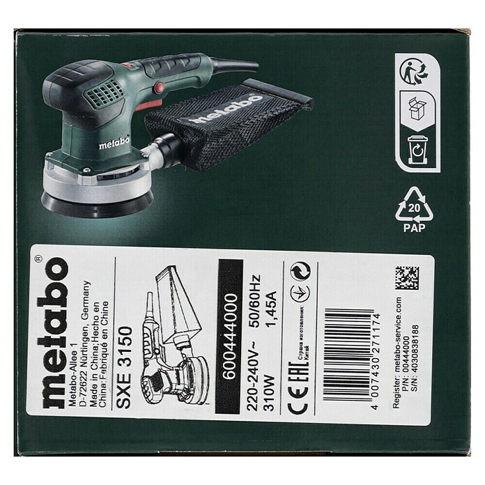 Metabo Lijadora excéntrica eléctrica SXE 3150 (310 W, Diámetro disco de lija: 150 mm) | BAUHAUS