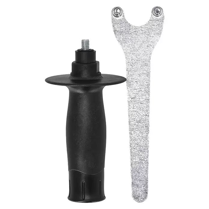 Metabo CAS 18V Amoladora angular de batería W 18 L 9-125 - 18 V, Sin batería, Diámetro disco: 125 mm - Mango auxiliar negro con tornillo roscado y llave de pasadores plateada para herramientas eléctricas.