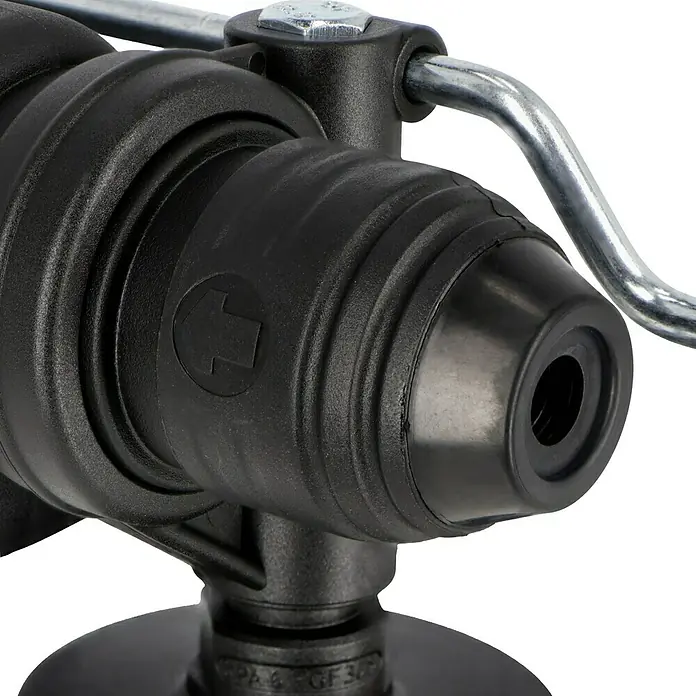 Metabo CAS 18V Akku-Kombihammer KH 18 LTX 24 - 18 V, Ohne Akku, 2,1 J - Nahaufnahme einer schwarzen Bohrmaschine mit silbernem Griff. Ein Werkzeug für präzise Bohrarbeiten im Heim- und Werkstattbereich.