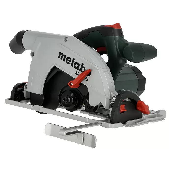 Metabo Sierra circular de mano KS 66 FS - 1.500 W, Diámetro hoja de sierra: 190 mm, Profundidad de corte a 90 °: 66 mm - Sierra circular Metabo en gris y verde oscuro con acentos negros y rojos, con placa base y guía de profundidad.