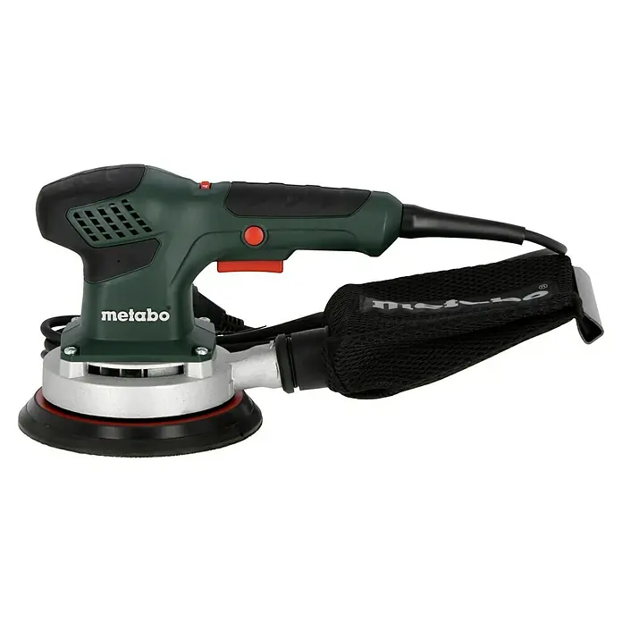 Metabo Exzenterschleifer SXE 3150 - 310 W, Durchmesser Schleifteller: 150 mm - Metabo Exzenterschleifer: Ein grüner und schwarzer Exzenterschleifer mit Staubbeutel. Ideal für Schleifarbeiten in Werkstätten und für Heimwerker.
