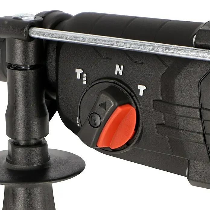 Metabo CAS 18V Akku-Kombihammer KH 18 LTX 24 - 18 V, Ohne Akku, 2,1 J - Detailaufnahme einer Schlagbohrmaschine mit Fokus auf den Funktionswahlschalter. Ein unverzichtbares Werkzeug für Bau- und Renovierungsarbeiten.