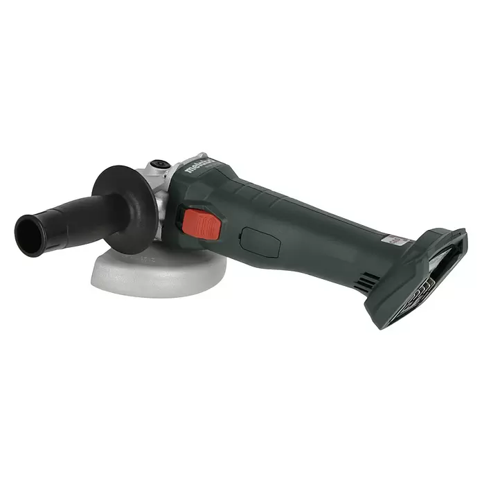 Metabo CAS 18V Amoladora angular de batería W 18 L 9-125 - 18 V, Sin batería, Diámetro disco: 125 mm - Amoladora angular a batería verde oscuro con mango negro, protector plateado e interruptor de seguridad rojo.