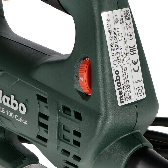 Metabo Caladora eléctrica STEB 100 Quick (1.000 /min - 3.100 /min, Profundidad de corte máx. en madera: 100 mm, Número de niveles de elevación del péndulo: 4 ud.) | BAUHAUS