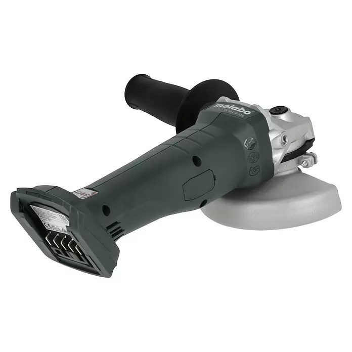 Metabo CAS 18V Amoladora angular de batería W 18 L 9-125 - 18 V, Sin batería, Diámetro disco: 125 mm - Amoladora angular a batería Metabo con carcasa verde oscuro y cabezal gris plateado.
