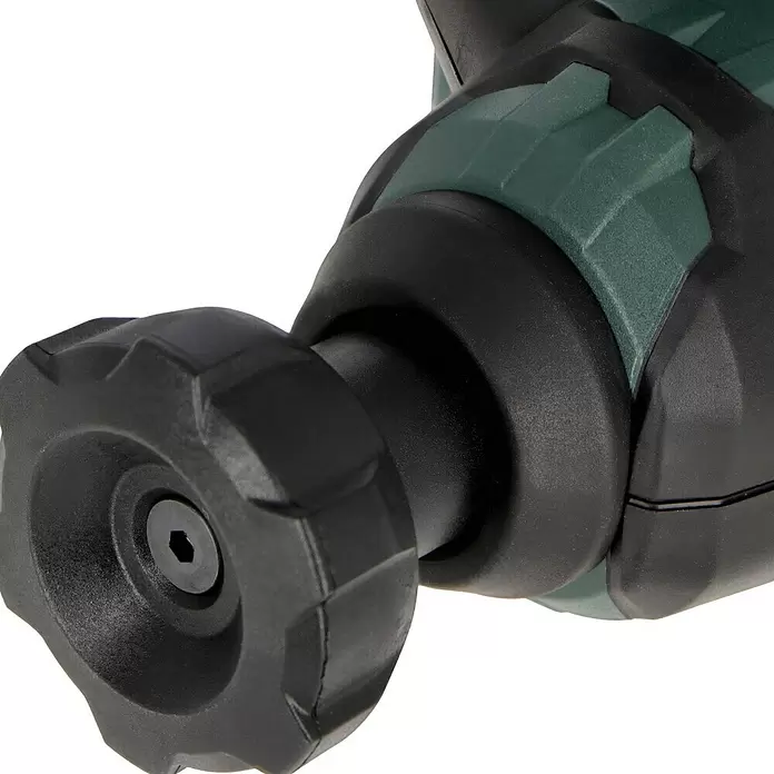 Metabo CAS 18V Pistola de cartuchos de batería KPA 18 LTX 400 - 18 V, Sin batería, Específico para: Cartuchos / Bolsas de plástico de 400 ml - Pomo de ajuste negro moleteado con tornillo hexagonal, conectado a un dispositivo verde oscuro y negro.
