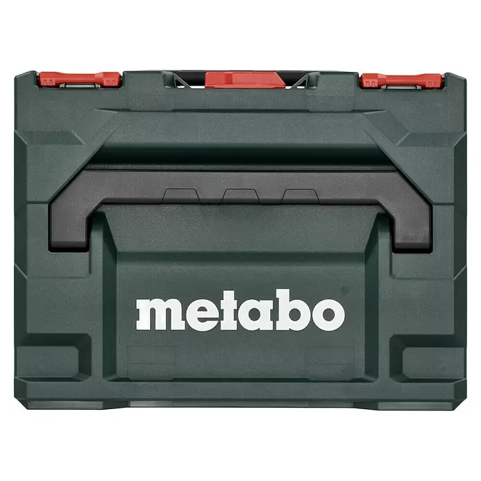 Metabo Herramienta multifunción eléctrica MT 400 Quick - 400 W, Sistema STARLOCK - Maleta de herramientas Metabo verde oscuro con cierres rojos y asa negra.