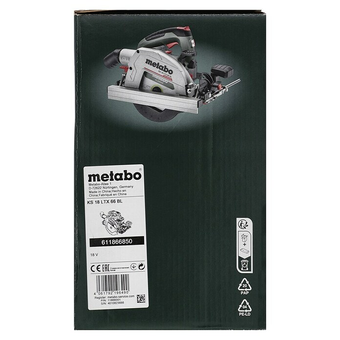 Metabo CAS 18V Sierra circular de batería KS 18 LTX 66 BL (18 V, Sin batería, 4.800 r.p.m.) | BAUHAUS