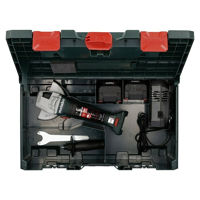 Metabo CAS 18V Amoladora angular de batería W 18 LT BL 11-125 (18 V, 2 baterías, 4 Ah, Diámetro disco: 125 mm) | BAUHAUS