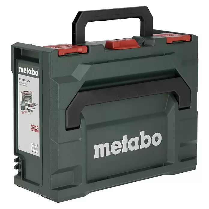 Metabo Herramienta multifunción eléctrica MT 400 Quick - 400 W, Sistema STARLOCK - Maleta de herramientas Metabo de plástico verde oscuro con cierres rojos y asa negra, para MT 400 Quick Set.