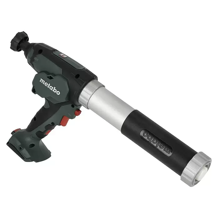 Metabo CAS 18V Pistola de cartuchos de batería KPA 18 LTX 400 - 18 V, Sin batería, Específico para: Cartuchos / Bolsas de plástico de 400 ml - Pistola de sellado inalámbrica Metabo en verde, negro y plateado para aplicaciones profesionales de sellado.