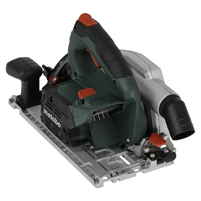 Metabo CAS 18V Sierra circular de batería KS 18 LTX 66 BL - 18 V, Sin batería, 4.800 r.p.m. - Sierra circular de inmersión sin escobillas Metabo con carcasa verde oscuro y negra, base gris plateada y acentos rojos.