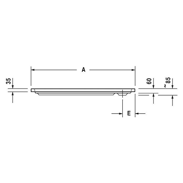 Duravit D-Code DuschwanneL x B: 100 x 70 cm, Kunststoff, Weiß, Mit Antirutsch-Oberfläche, Rechteckig Sketch