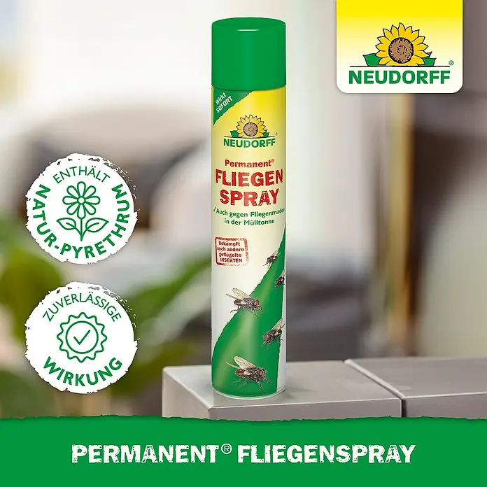 Neudorff Permanent Insekten-Spray Fliegen - 500 ml - Abbildung einer Dose Permanent® Fliegenspray von Neudorff, ein Produkt zur Fliegenbekämpfung mit Natur-Pyrethrum und zuverlässiger Wirkung.