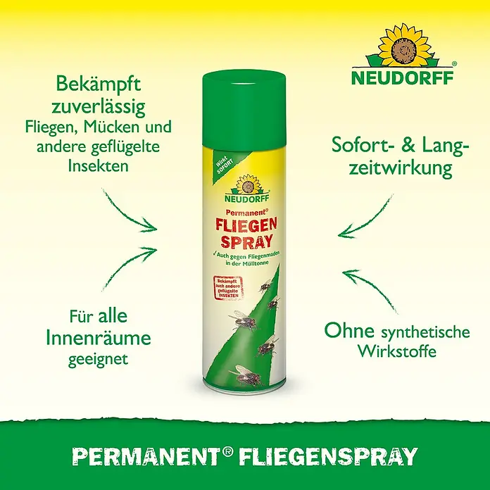 Neudorff Permanent Insekten-Spray Fliegen - 500 ml - Abbildung einer Dose Neudorff Permanent® Fliegenspray, das Fliegen, Mücken und andere Insekten zuverlässig bekämpft.