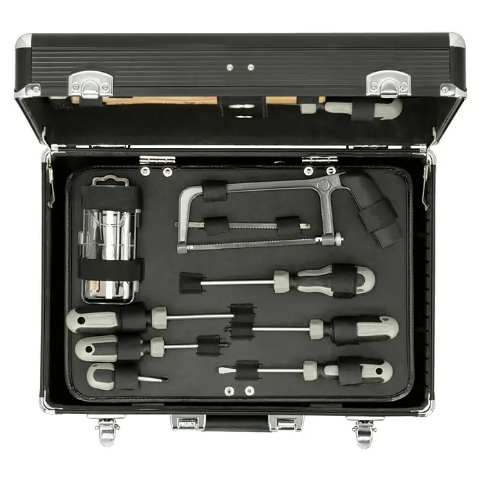 Alpha Tools Werkzeugkoffer - L x B x H: 450 x 305 x 167 mm, Aluminium, 119 -tlg. - Werkzeugkoffer mit Schraubendrehern und Säge, ideal für Heimwerker und Profis.